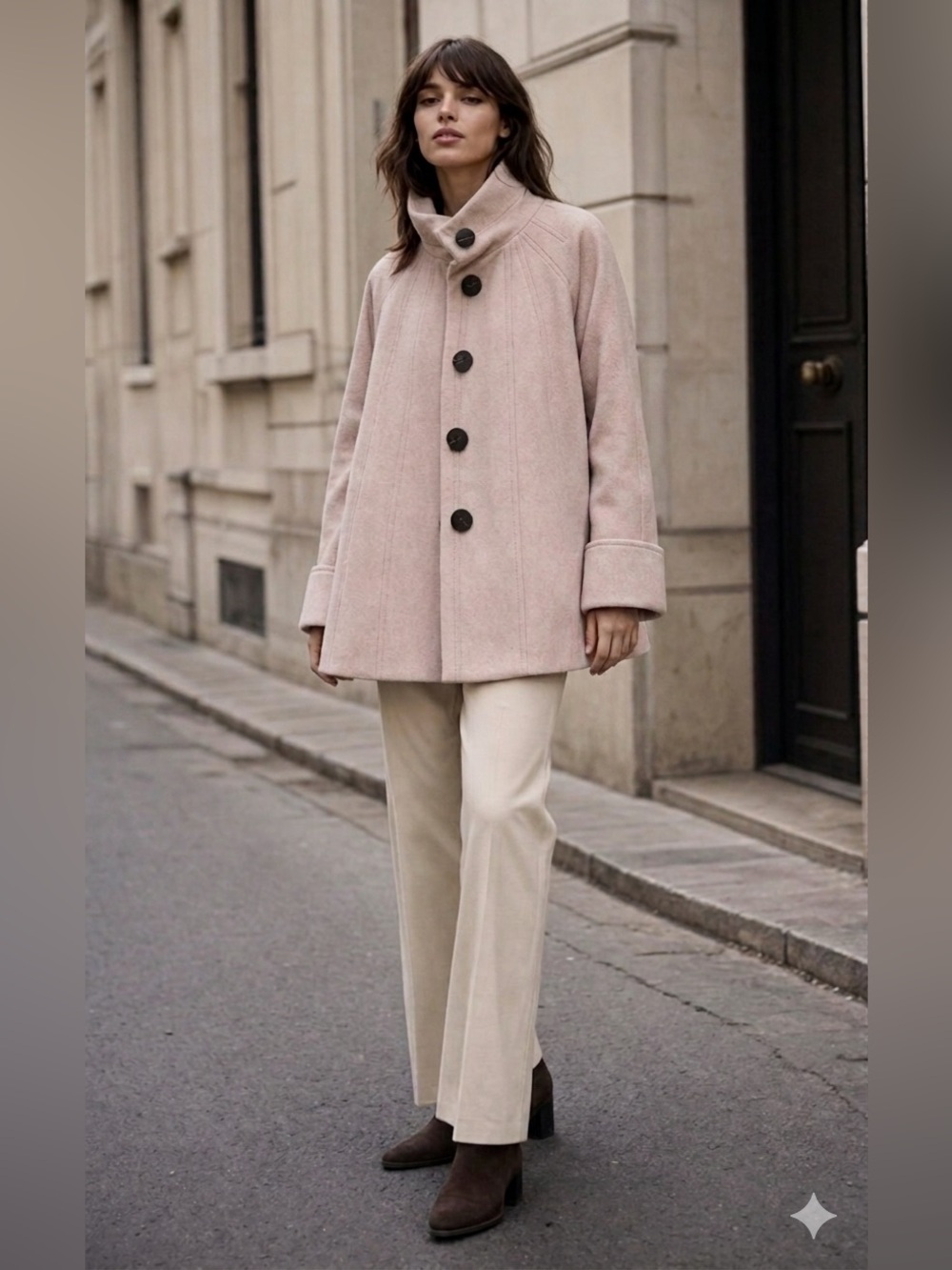 Zara Blush Pink A-Line Pea Coat with Funnel Collar